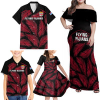 Custom Fiji Rugby Family Matching Off Shoulder Maxi Dress and Hawaiian Shirt Flying Fijians Red Palm Tree Version LT01 - Polynesian Pride