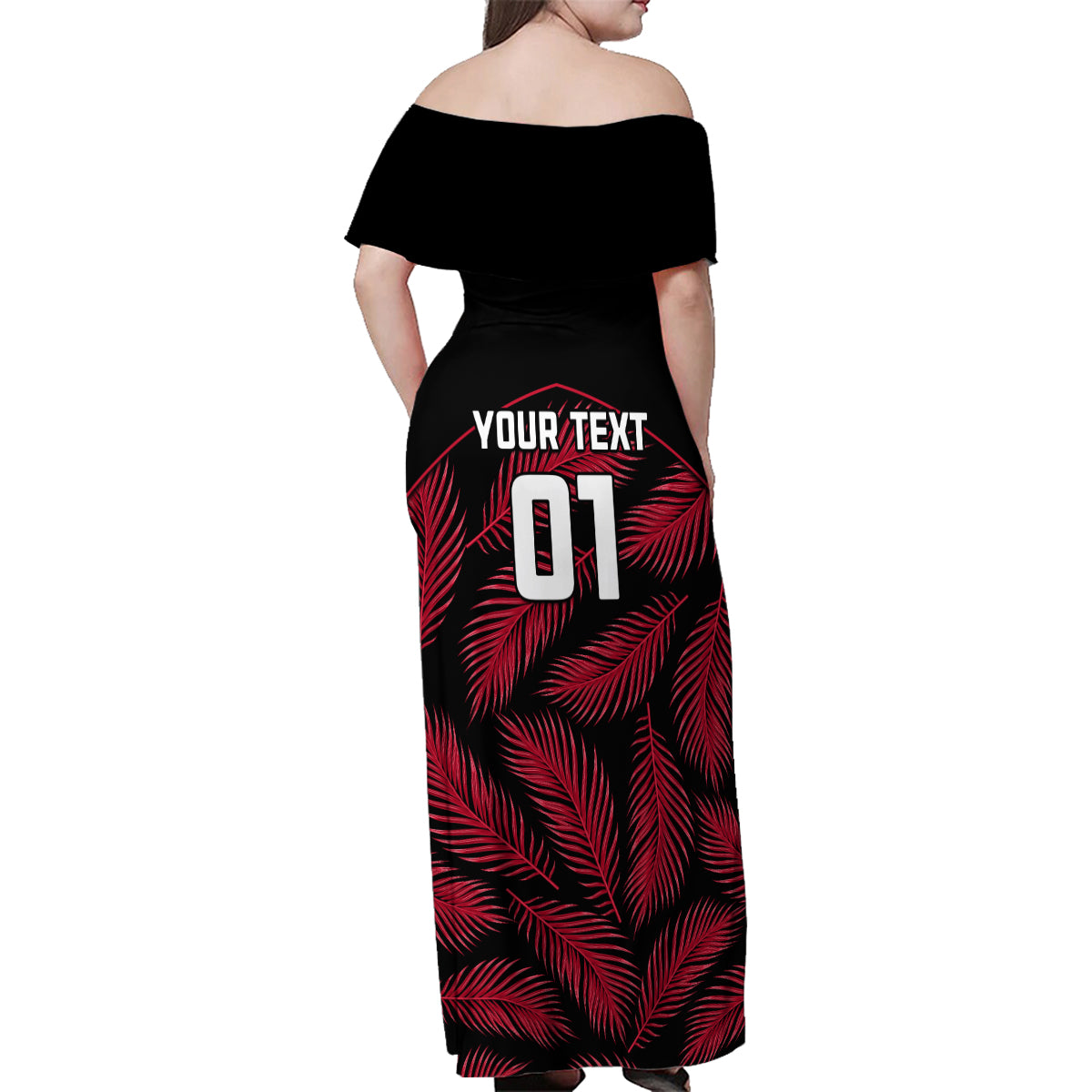 Custom Fiji Rugby Family Matching Off Shoulder Maxi Dress and Hawaiian Shirt Flying Fijians Red Palm Tree Version LT01 - Polynesian Pride