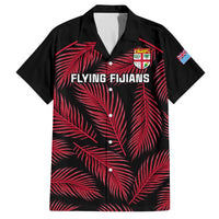 Custom Fiji Rugby Family Matching Off Shoulder Short Dress and Hawaiian Shirt Flying Fijians Red Palm Tree Version LT01 Dad's Shirt - Short Sleeve Black - Polynesian Pride