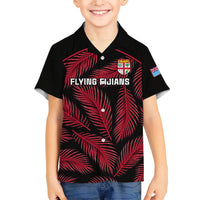 Custom Fiji Rugby Family Matching Short Sleeve Bodycon Dress and Hawaiian Shirt Flying Fijians Red Palm Tree Version LT01 Son's Shirt Black - Polynesian Pride