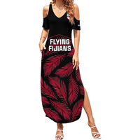 Custom Fiji Rugby Family Matching Summer Maxi Dress and Hawaiian Shirt Flying Fijians Red Palm Tree Version LT01 Mom's Dress Black - Polynesian Pride