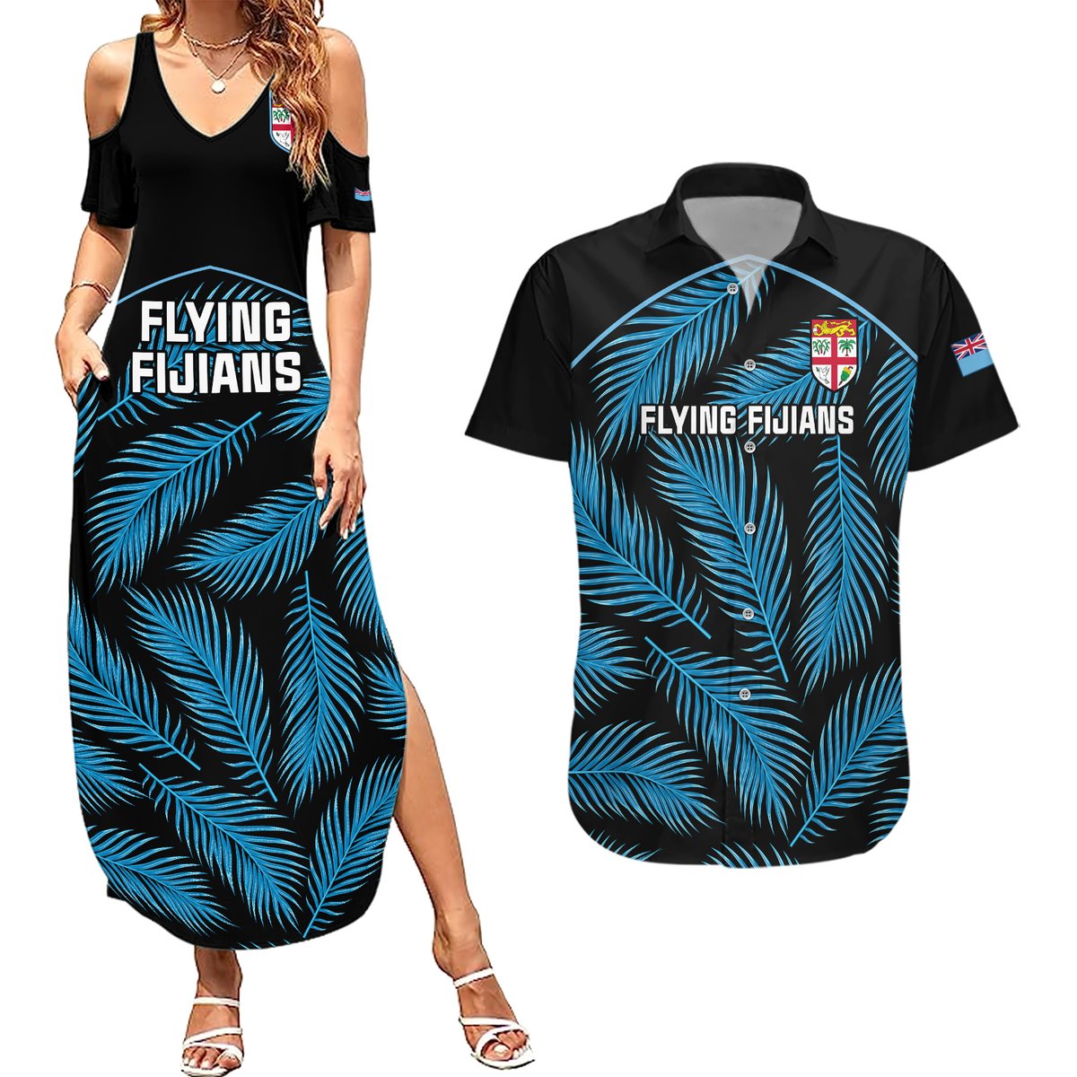 fiji-rugby-couples-matching-summer-maxi-dress-and-hawaiian-shirt-flying-fijians-blue-palm-tree-version
