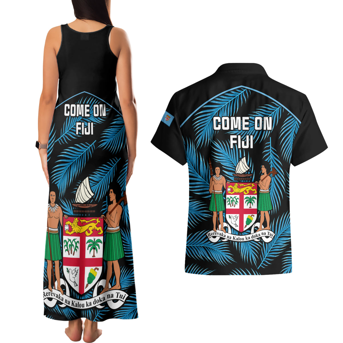fiji-rugby-couples-matching-tank-maxi-dress-and-hawaiian-shirt-flying-fijians-blue-palm-tree-version