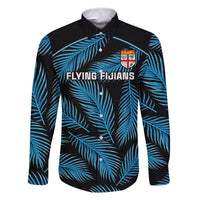 Fiji Rugby Family Matching Long Sleeve Bodycon Dress and Hawaiian Shirt Flying Fijians Blue Palm Tree Version LT01 Dad's Shirt - Long Sleeve Black - Polynesian Pride