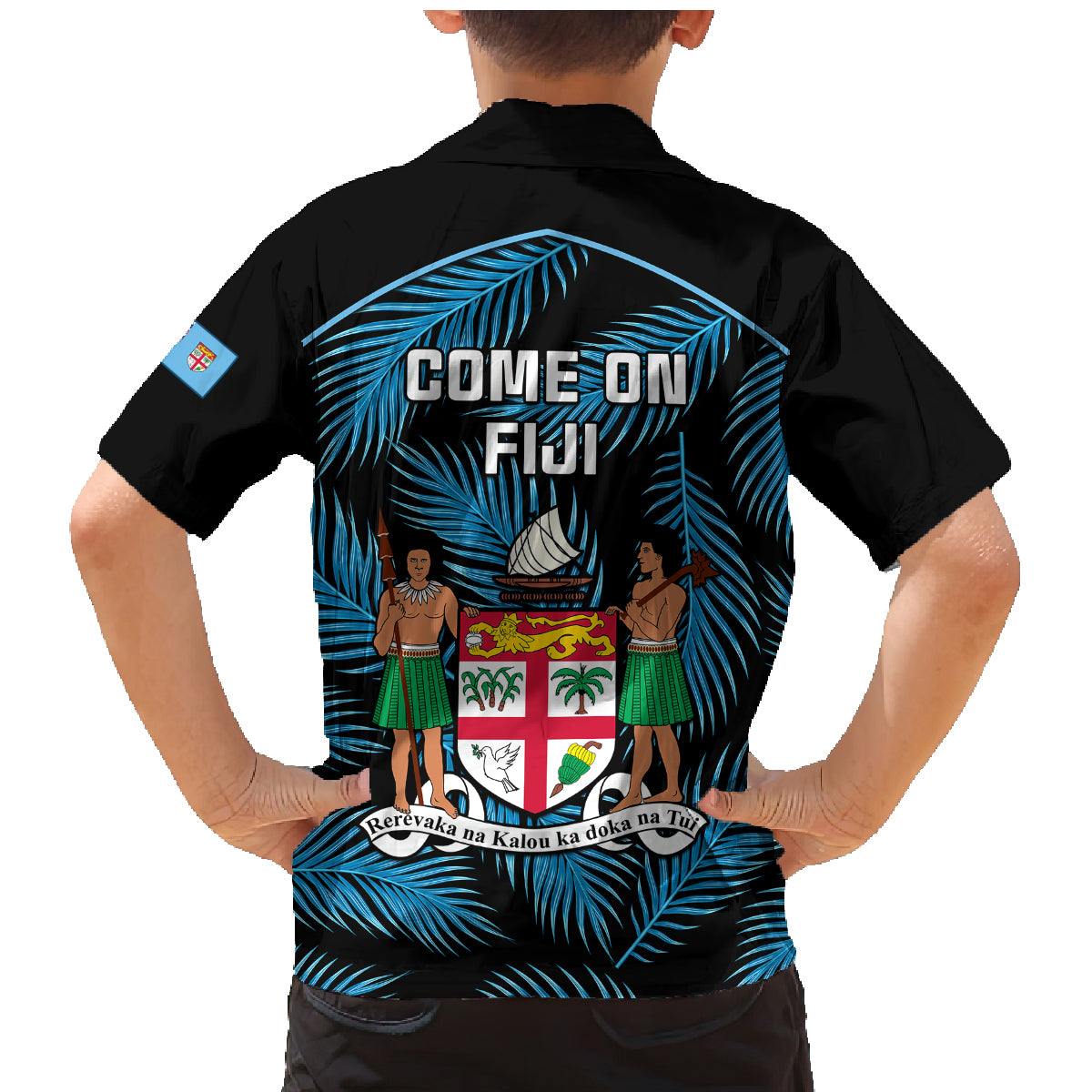 Fiji Rugby Family Matching Mermaid Dress and Hawaiian Shirt Flying Fijians Blue Palm Tree Version LT01 - Polynesian Pride