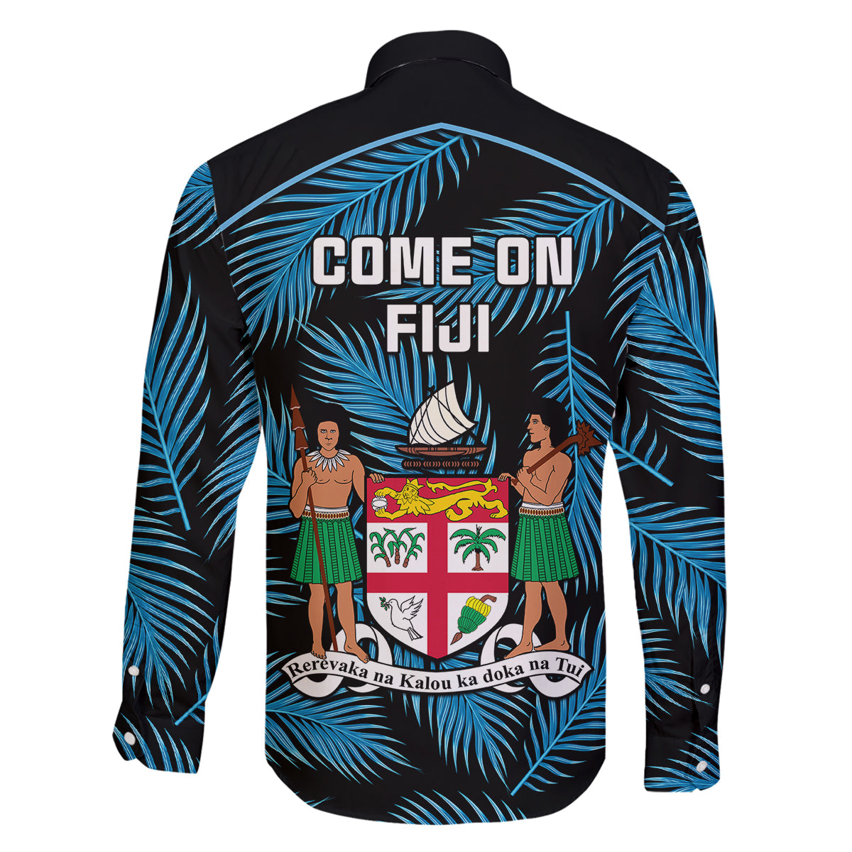 Fiji Rugby Family Matching Mermaid Dress and Hawaiian Shirt Flying Fijians Blue Palm Tree Version LT01 - Polynesian Pride