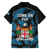 Fiji Rugby Family Matching Short Sleeve Bodycon Dress and Hawaiian Shirt Flying Fijians Blue Palm Tree Version LT01 - Polynesian Pride
