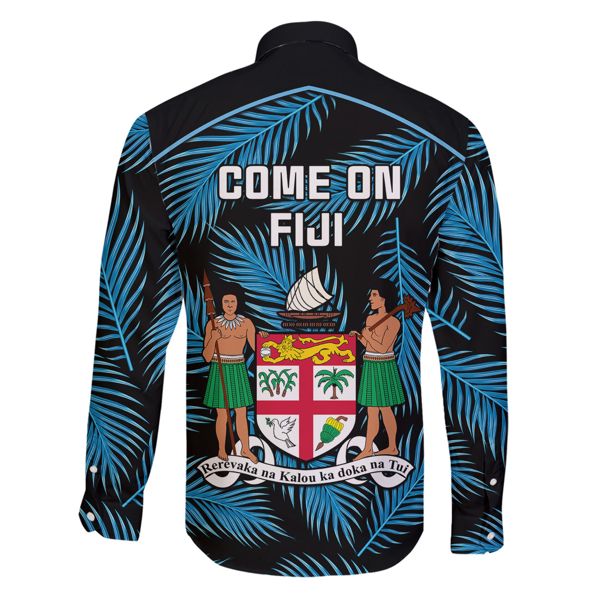 Fiji Rugby Family Matching Short Sleeve Bodycon Dress and Hawaiian Shirt Flying Fijians Blue Palm Tree Version LT01 - Polynesian Pride
