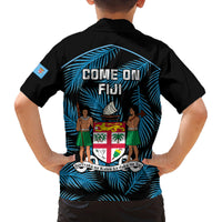 Fiji Rugby Family Matching Tank Maxi Dress and Hawaiian Shirt Flying Fijians Blue Palm Tree Version LT01 - Polynesian Pride