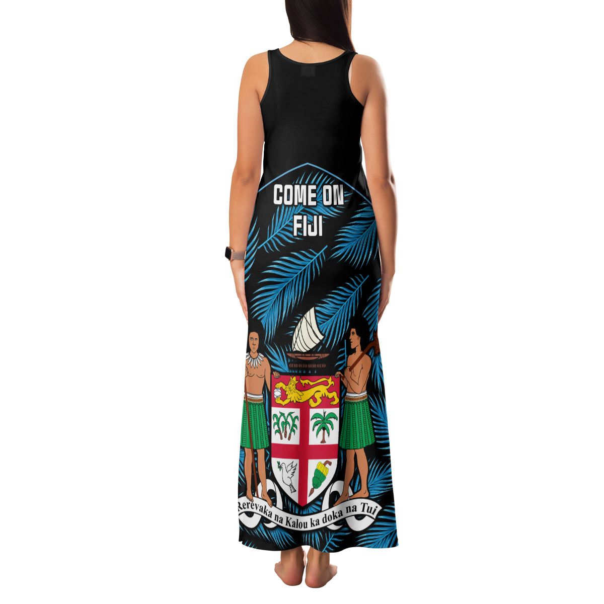 Fiji Rugby Family Matching Tank Maxi Dress and Hawaiian Shirt Flying Fijians Blue Palm Tree Version LT01 - Polynesian Pride