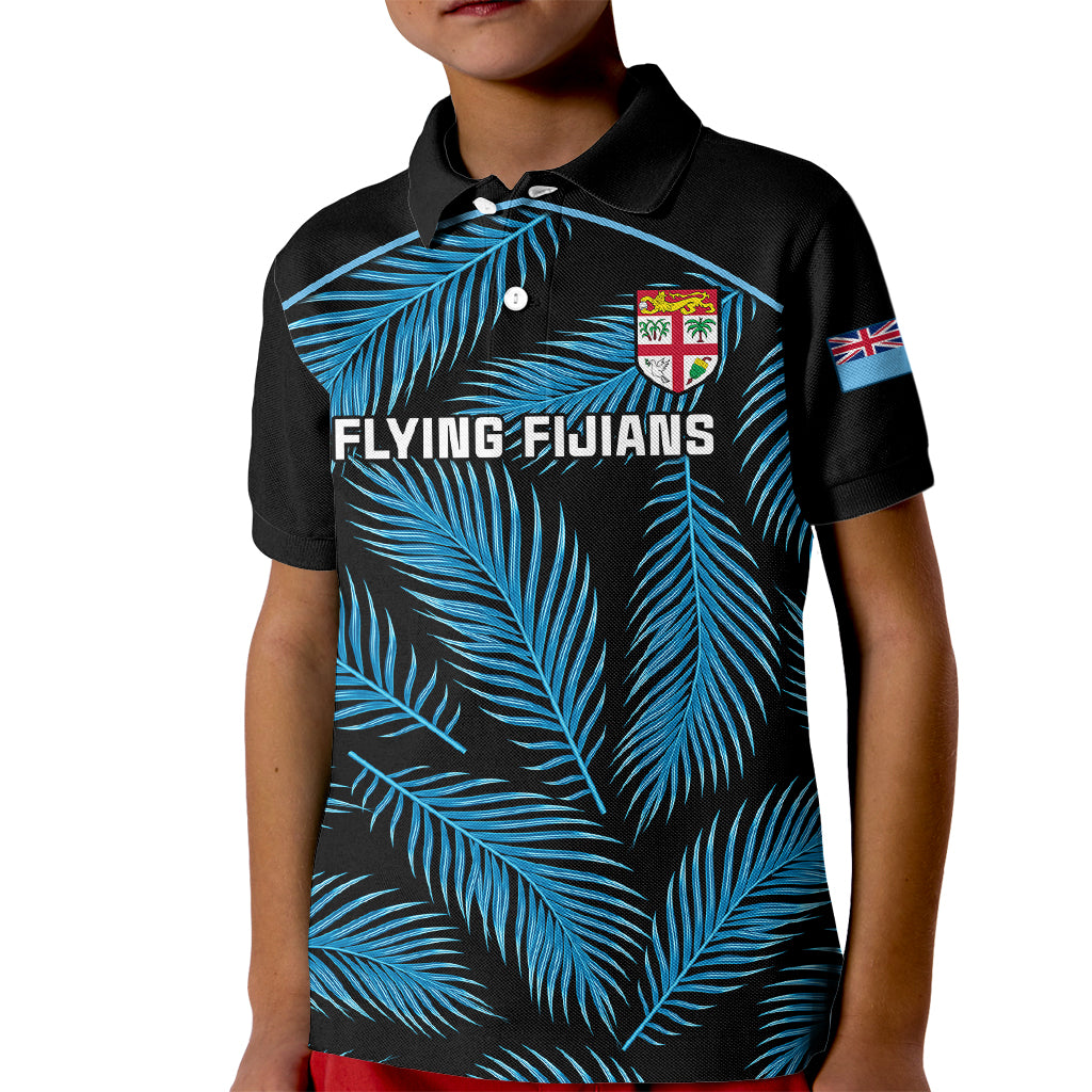 Fiji Rugby Kid Polo Shirt Flying Fijians Blue Palm Tree Version LT01 Kid Black - Polynesian Pride