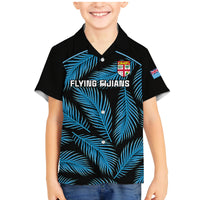 Custom Fiji Rugby Family Matching Mermaid Dress and Hawaiian Shirt Flying Fijians Blue Palm Tree Version LT01 Son's Shirt Black - Polynesian Pride