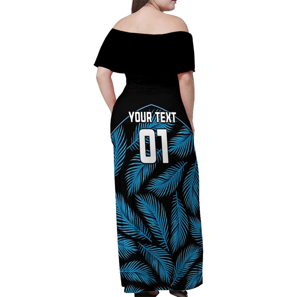Custom Fiji Rugby Family Matching Off Shoulder Maxi Dress and Hawaiian Shirt Flying Fijians Blue Palm Tree Version LT01 - Polynesian Pride