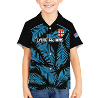 Custom Fiji Rugby Family Matching Off Shoulder Maxi Dress and Hawaiian Shirt Flying Fijians Blue Palm Tree Version LT01 Son's Shirt Black - Polynesian Pride