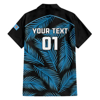Custom Fiji Rugby Family Matching Off Shoulder Short Dress and Hawaiian Shirt Flying Fijians Blue Palm Tree Version LT01 - Polynesian Pride
