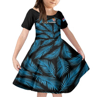 Custom Fiji Rugby Family Matching Summer Maxi Dress and Hawaiian Shirt Flying Fijians Blue Palm Tree Version LT01 Daughter's Dress Black - Polynesian Pride