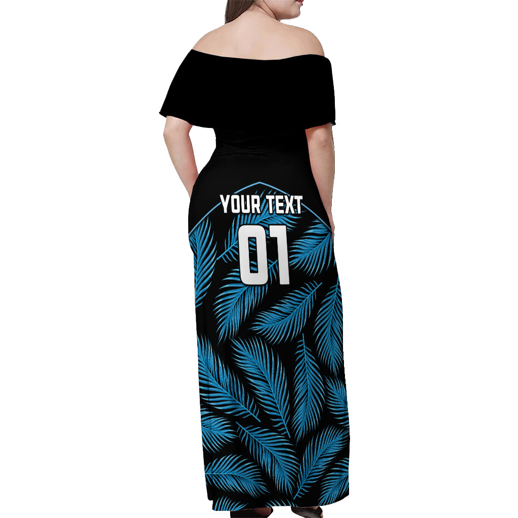 Custom Fiji Rugby Off Shoulder Maxi Dress Flying Fijians Blue Palm Tree Version LT01 - Polynesian Pride