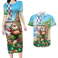 Hawaii Christmas Santa Claus Couples Matching Long Sleeve Bodycon Dress and Hawaiian Shirt Mele Kalikimaka Tropical Beach LT01 Art - Polynesian Pride