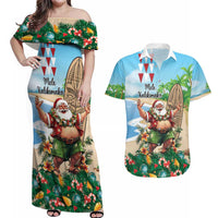 Hawaii Christmas Santa Claus Couples Matching Off Shoulder Maxi Dress and Hawaiian Shirt Mele Kalikimaka Tropical Beach LT01 Art - Polynesian Pride