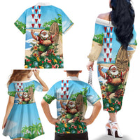 Hawaii Christmas Santa Claus Family Matching Off The Shoulder Long Sleeve Dress and Hawaiian Shirt Mele Kalikimaka Tropical Beach LT01 - Polynesian Pride