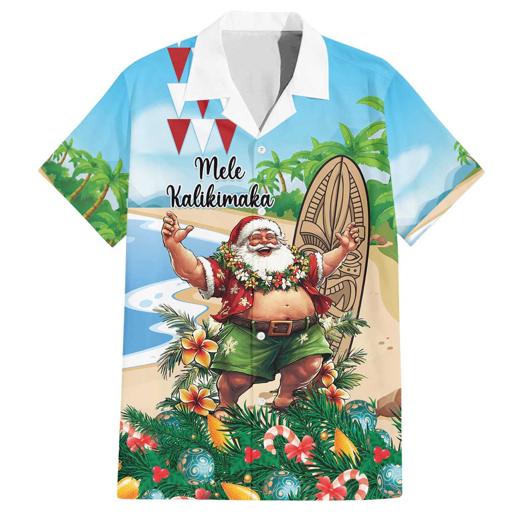 Hawaii Christmas Santa Claus Family Matching Off Shoulder Maxi Dress and Hawaiian Shirt Mele Kalikimaka Tropical Beach LT01 Dad's Shirt - Short Sleeve Art - Polynesian Pride