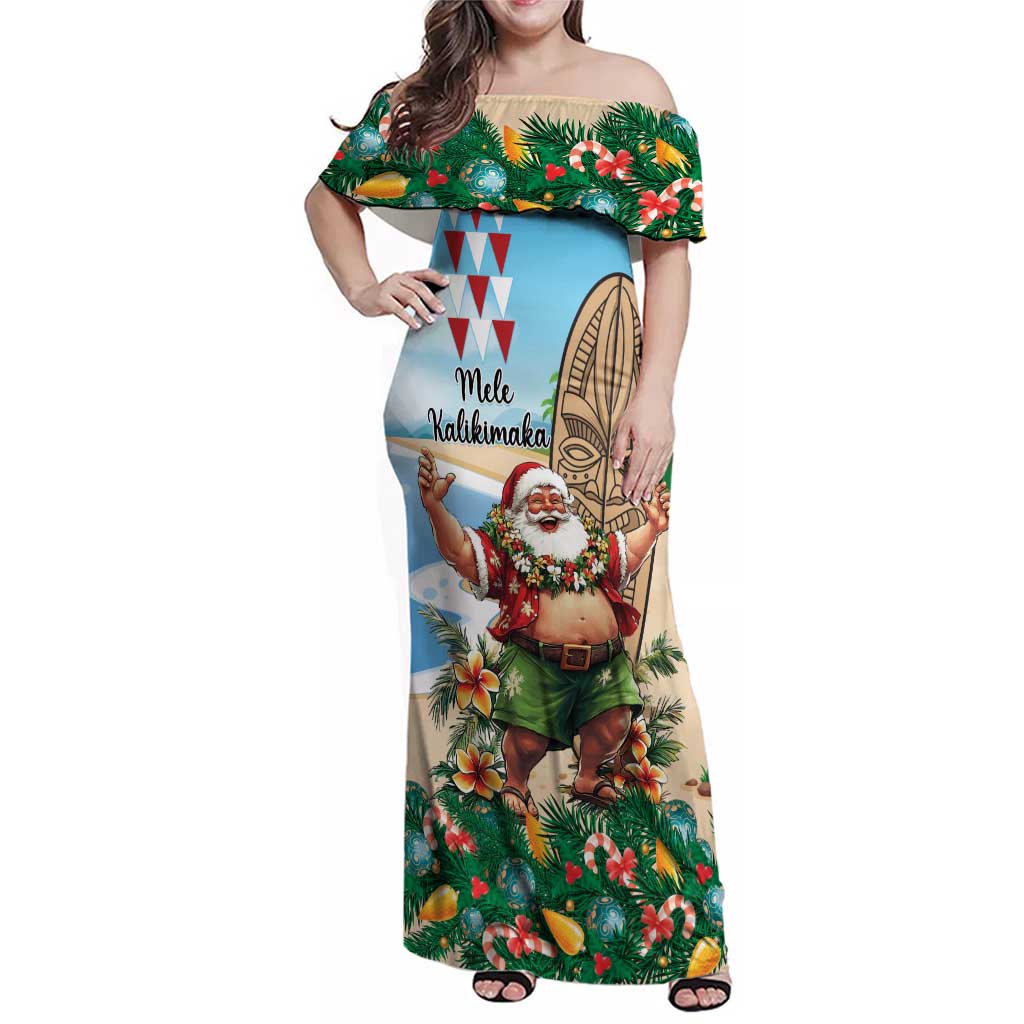 Hawaii Christmas Santa Claus Family Matching Off Shoulder Maxi Dress and Hawaiian Shirt Mele Kalikimaka Tropical Beach LT01 Mom's Dress Art - Polynesian Pride