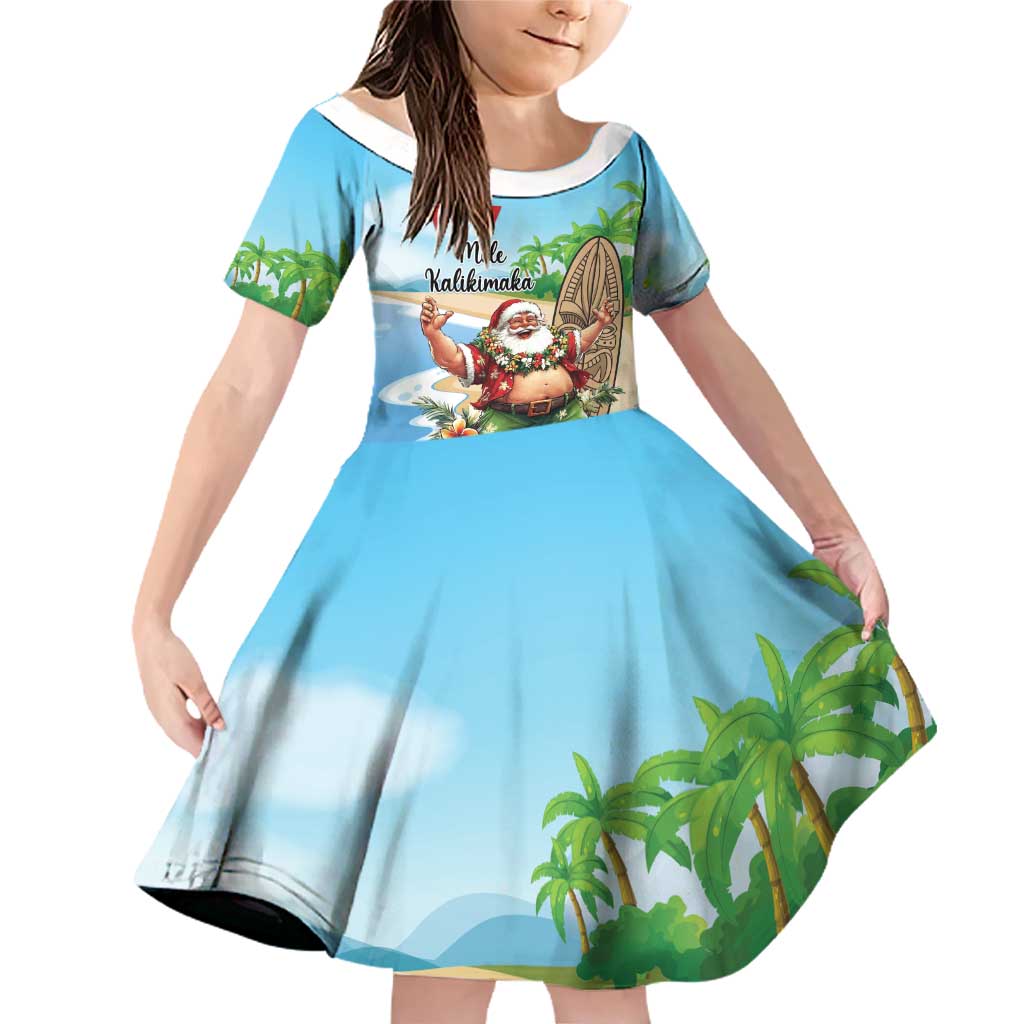 Hawaii Christmas Santa Claus Family Matching Off Shoulder Short Dress and Hawaiian Shirt Mele Kalikimaka Tropical Beach LT01 Daughter's Dress Art - Polynesian Pride