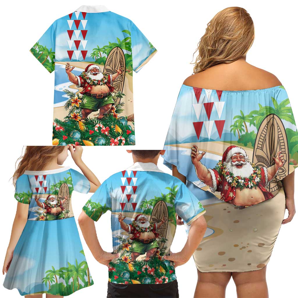 Hawaii Christmas Santa Claus Family Matching Off Shoulder Short Dress and Hawaiian Shirt Mele Kalikimaka Tropical Beach LT01 - Polynesian Pride