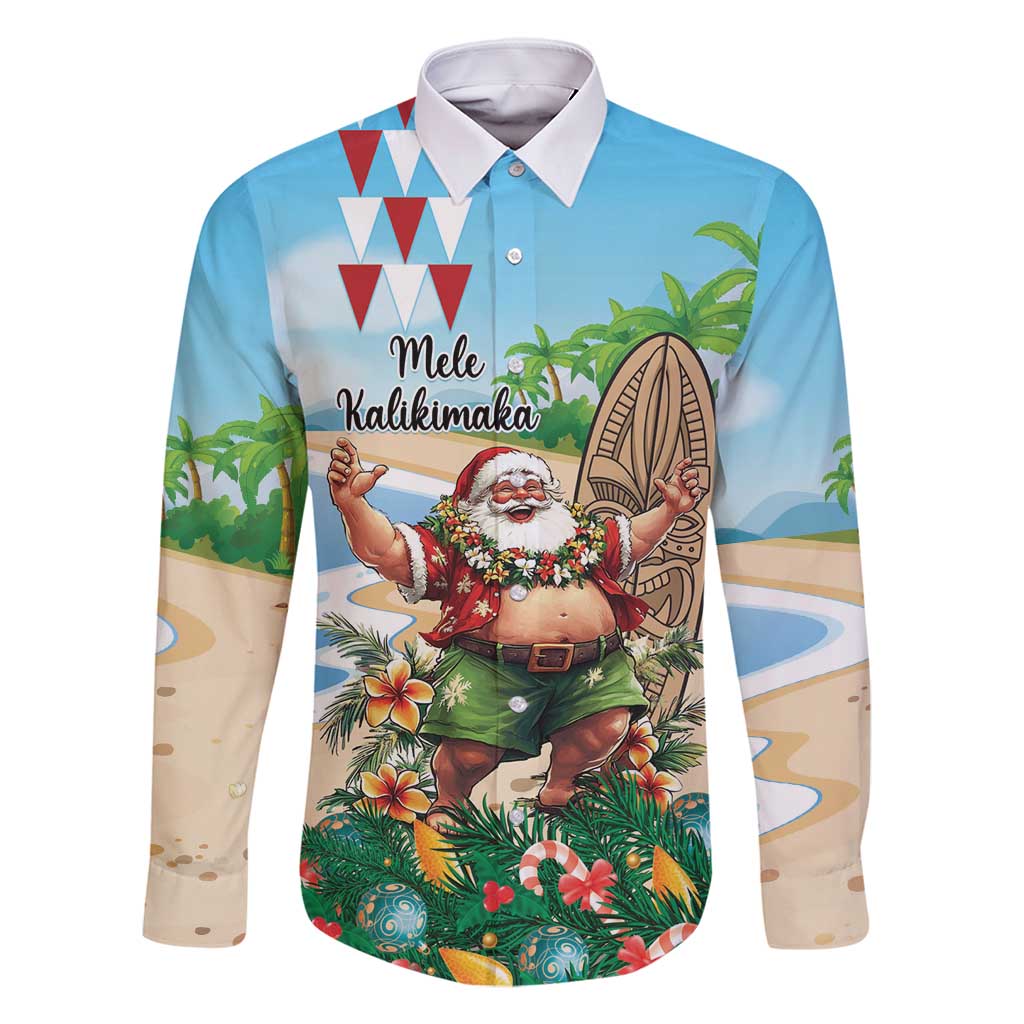 Hawaii Christmas Santa Claus Family Matching Tank Maxi Dress and Hawaiian Shirt Mele Kalikimaka Tropical Beach LT01 Dad's Shirt - Long Sleeve Art - Polynesian Pride