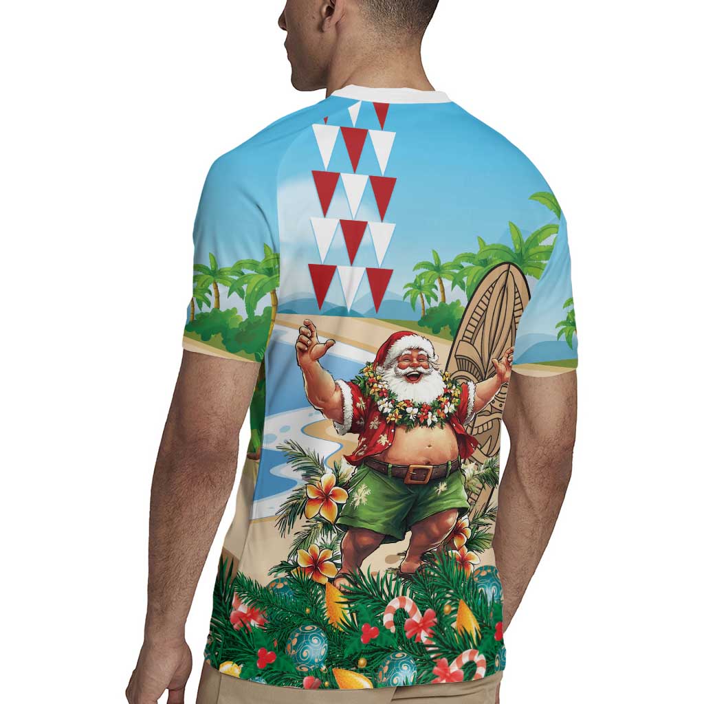 Hawaii Christmas Santa Claus Rugby Jersey Mele Kalikimaka Tropical Beach