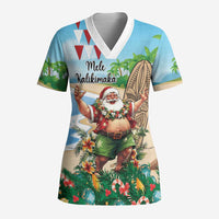 Hawaii Christmas Santa Claus Scrub Top Mele Kalikimaka Tropical Beach LT01 Adult Art - Polynesian Pride