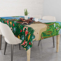 Hawaii Christmas Santa Claus Tablecloth Mele Kalikimaka Tropical Beach