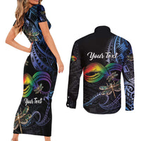 Personalised Polynesian Memorial Couples Matching Short Sleeve Bodycon Dress and Long Sleeve Button Shirt As Long As I Breathe You'll Be Remembered