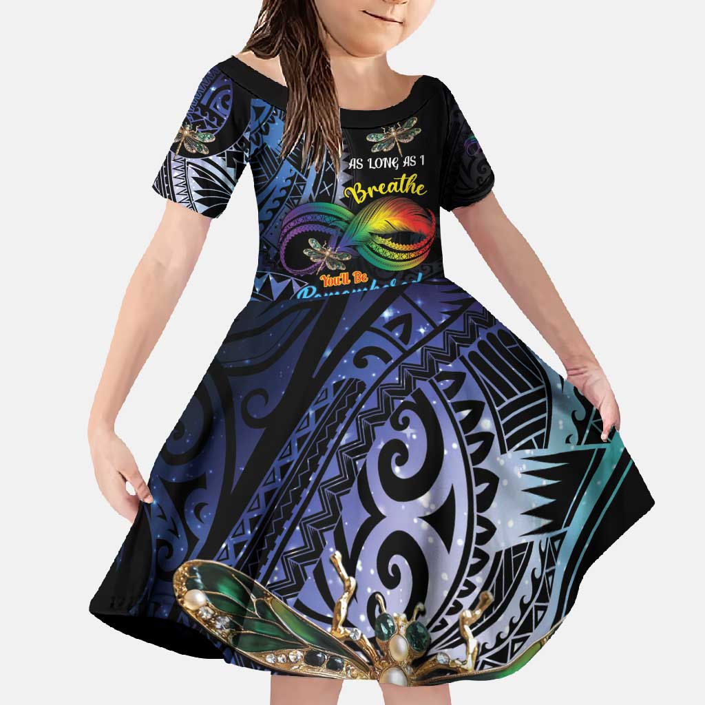 Personalised Polynesian Memorial Family Matching Mermaid Dress and Hawaiian Shirt As Long As I Breathe You'll Be Remembered LT01 Daughter's Dress Colorful - Polynesian Pride