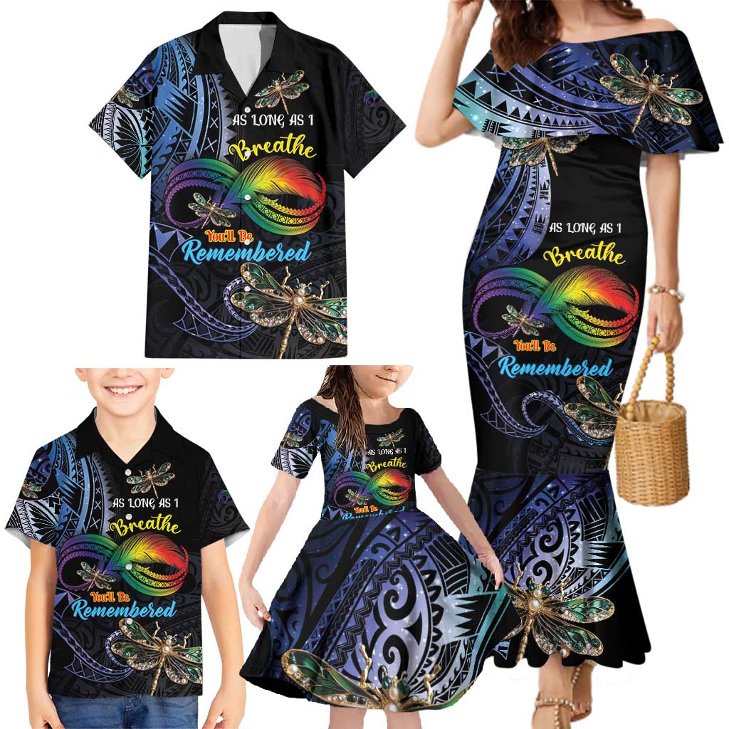 Personalised Polynesian Memorial Family Matching Mermaid Dress and Hawaiian Shirt As Long As I Breathe You'll Be Remembered LT01 - Polynesian Pride
