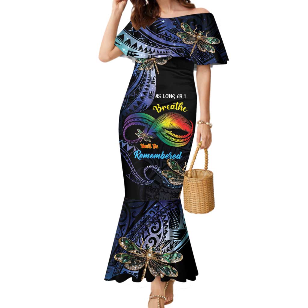 Personalised Polynesian Memorial Family Matching Mermaid Dress and Hawaiian Shirt As Long As I Breathe You'll Be Remembered LT01 Mom's Dress Colorful - Polynesian Pride