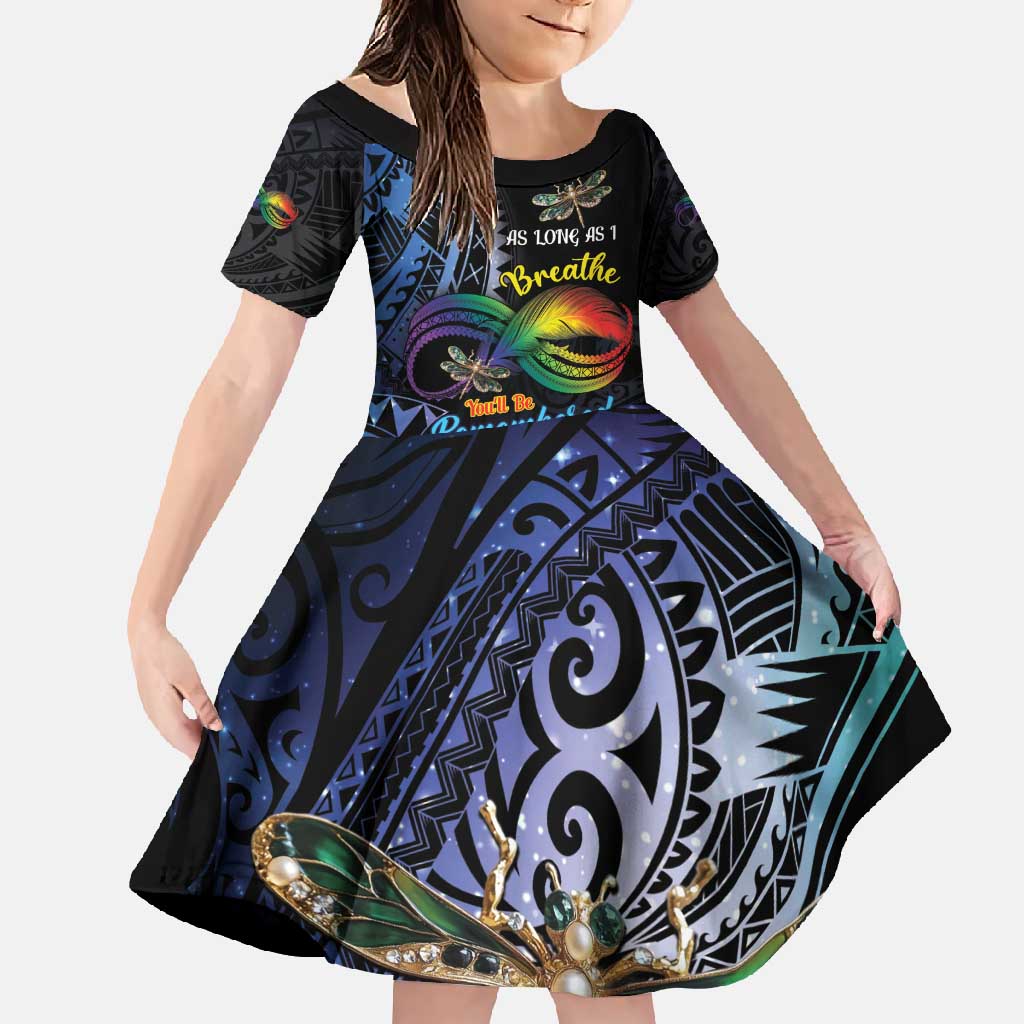 Personalised Polynesian Memorial Family Matching Off Shoulder Maxi Dress and Hawaiian Shirt As Long As I Breathe You'll Be Remembered LT01 Daughter's Dress Colorful - Polynesian Pride