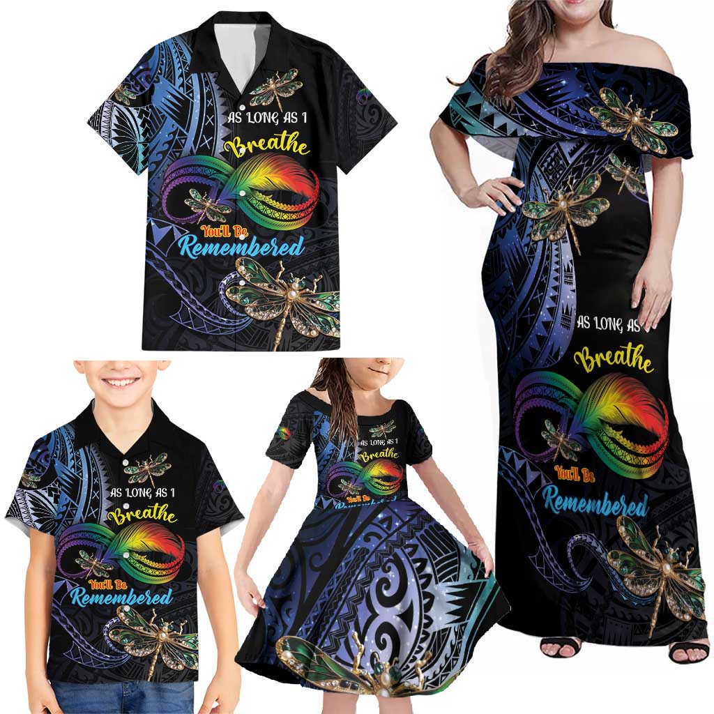 Personalised Polynesian Memorial Family Matching Off Shoulder Maxi Dress and Hawaiian Shirt As Long As I Breathe You'll Be Remembered LT01 - Polynesian Pride