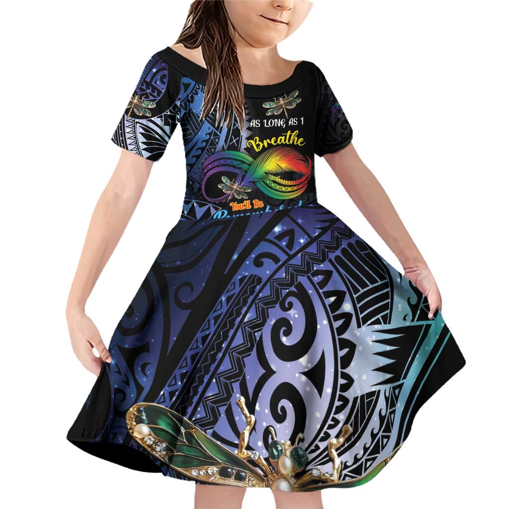 Personalised Polynesian Memorial Family Matching Off Shoulder Short Dress and Hawaiian Shirt As Long As I Breathe You'll Be Remembered LT01 Daughter's Dress Colorful - Polynesian Pride