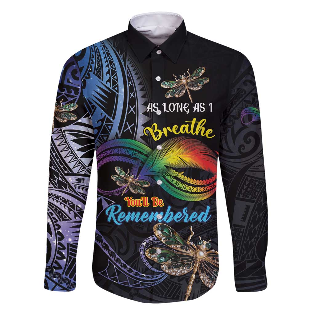 Personalised Polynesian Memorial Family Matching Summer Maxi Dress and Hawaiian Shirt As Long As I Breathe You'll Be Remembered LT01 Dad's Shirt - Long Sleeve Colorful - Polynesian Pride