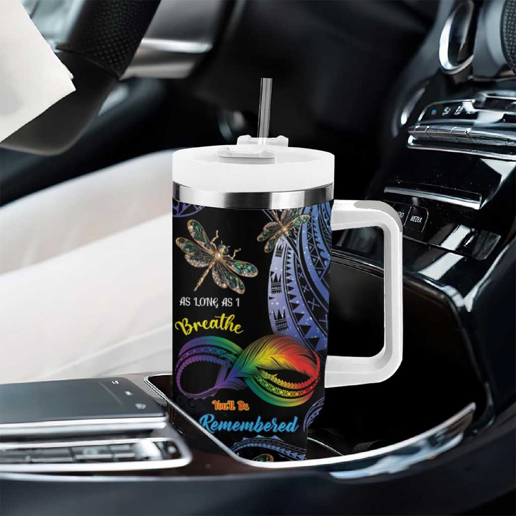 Personalised Polynesian Memorial Tumbler With Handle As Long As I Breathe You'll Be Remembered