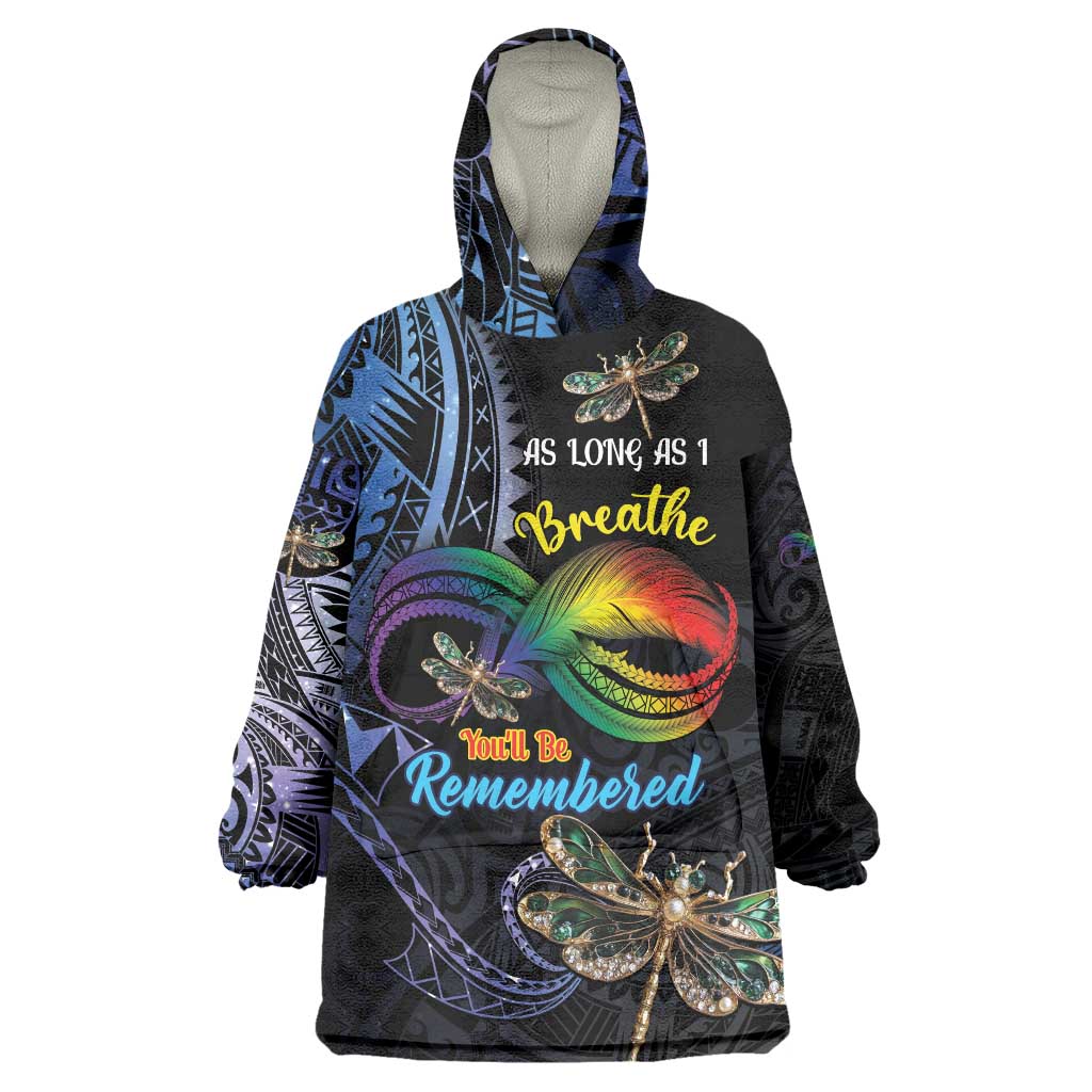Personalised Polynesian Memorial Wearable Blanket Hoodie As Long As I Breathe You'll Be Remembered LT01 One Size Colorful - Polynesian Pride