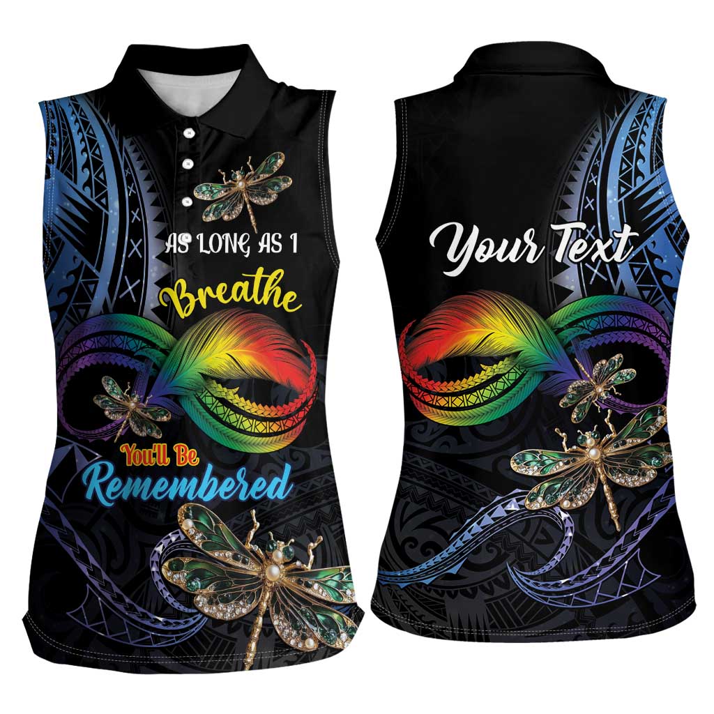 Personalised Polynesian Memorial Women Sleeveless Polo Shirt As Long As I Breathe You'll Be Remembered