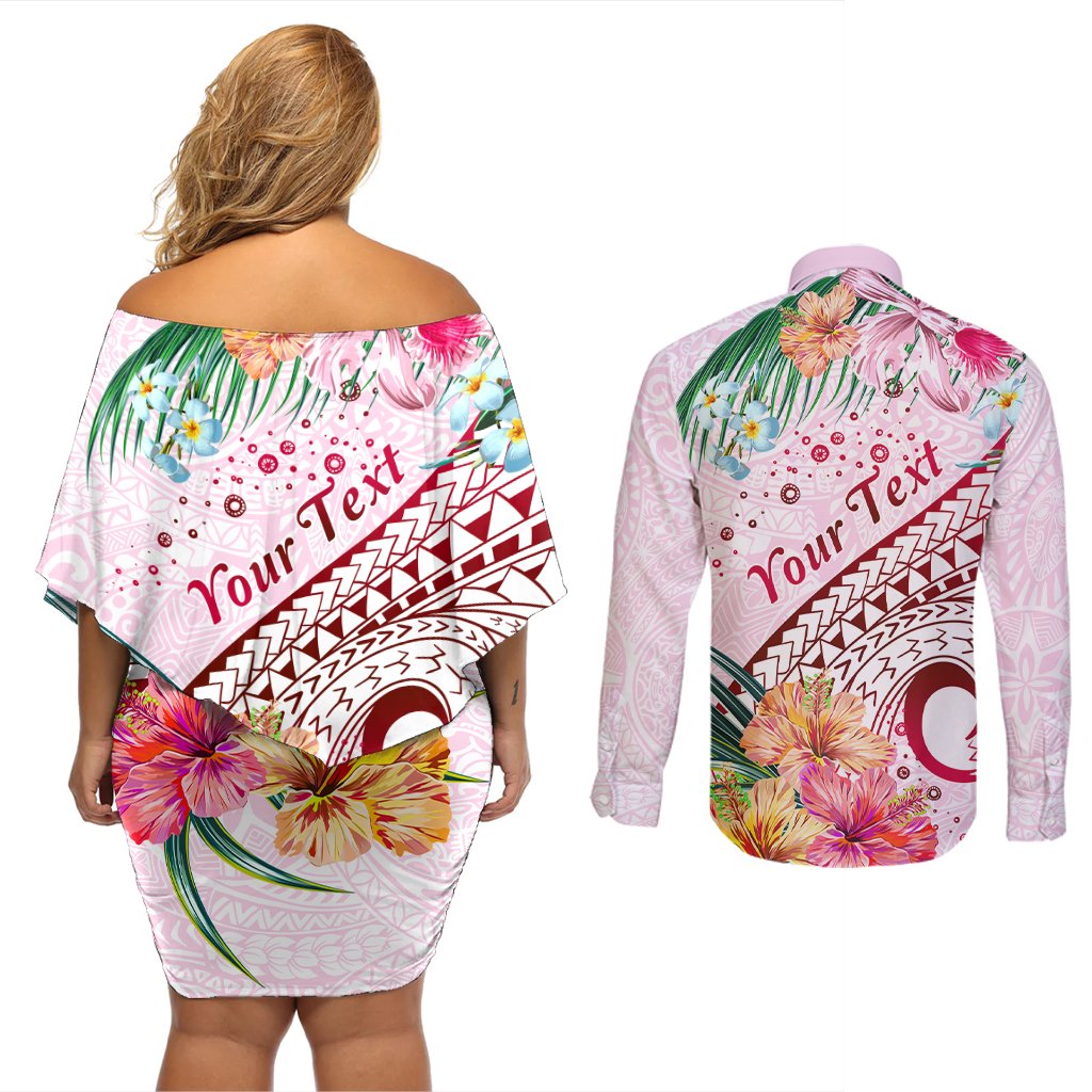 Pasifika Festival Couples Matching Off Shoulder Short Dress and Long Sleeve Button Shirt Tribal Pattern Tropical Style LT01 - Polynesian Pride