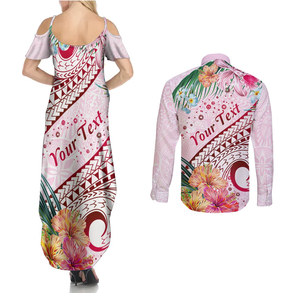 Pasifika Festival Couples Matching Summer Maxi Dress and Long Sleeve Button Shirt Tribal Pattern Tropical Style LT01 - Polynesian Pride