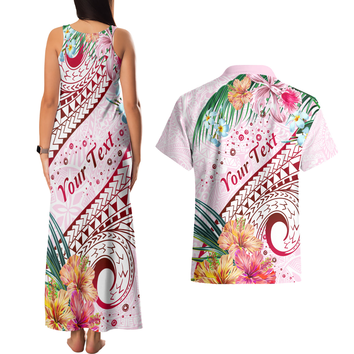 Pasifika Festival Couples Matching Tank Maxi Dress and Hawaiian Shirt Tribal Pattern Tropical Style LT01 - Polynesian Pride