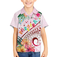 Pasifika Festival Family Matching Off Shoulder Long Sleeve Dress and Hawaiian Shirt Tribal Pattern Tropical Style LT01 Son's Shirt Pink - Polynesian Pride