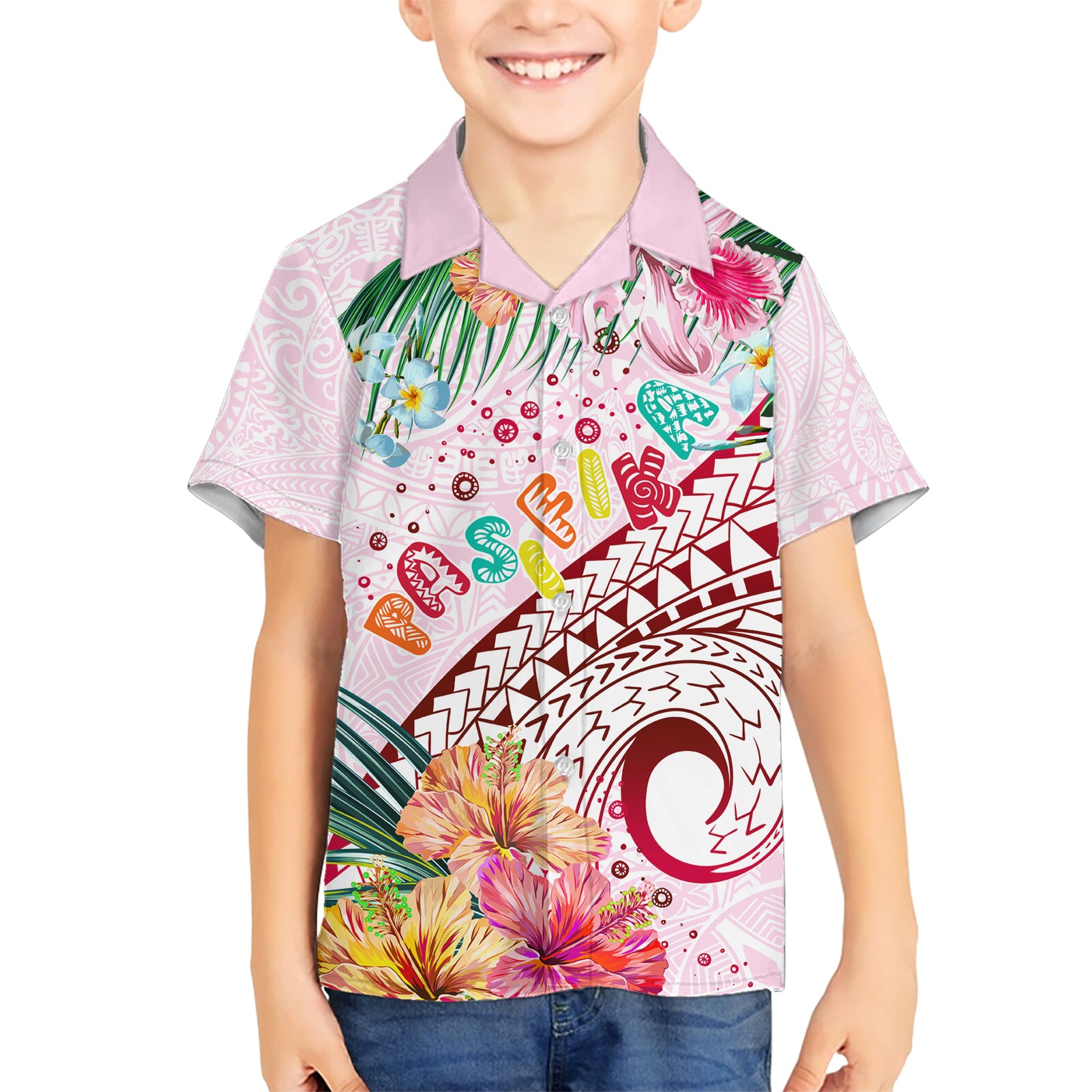Pasifika Festival Kid Hawaiian Shirt Tribal Pattern Tropical Style LT01 Kid Pink - Polynesian Pride