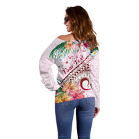 Pasifika Festival Off Shoulder Sweater Tribal Pattern Tropical Style LT01 - Polynesian Pride
