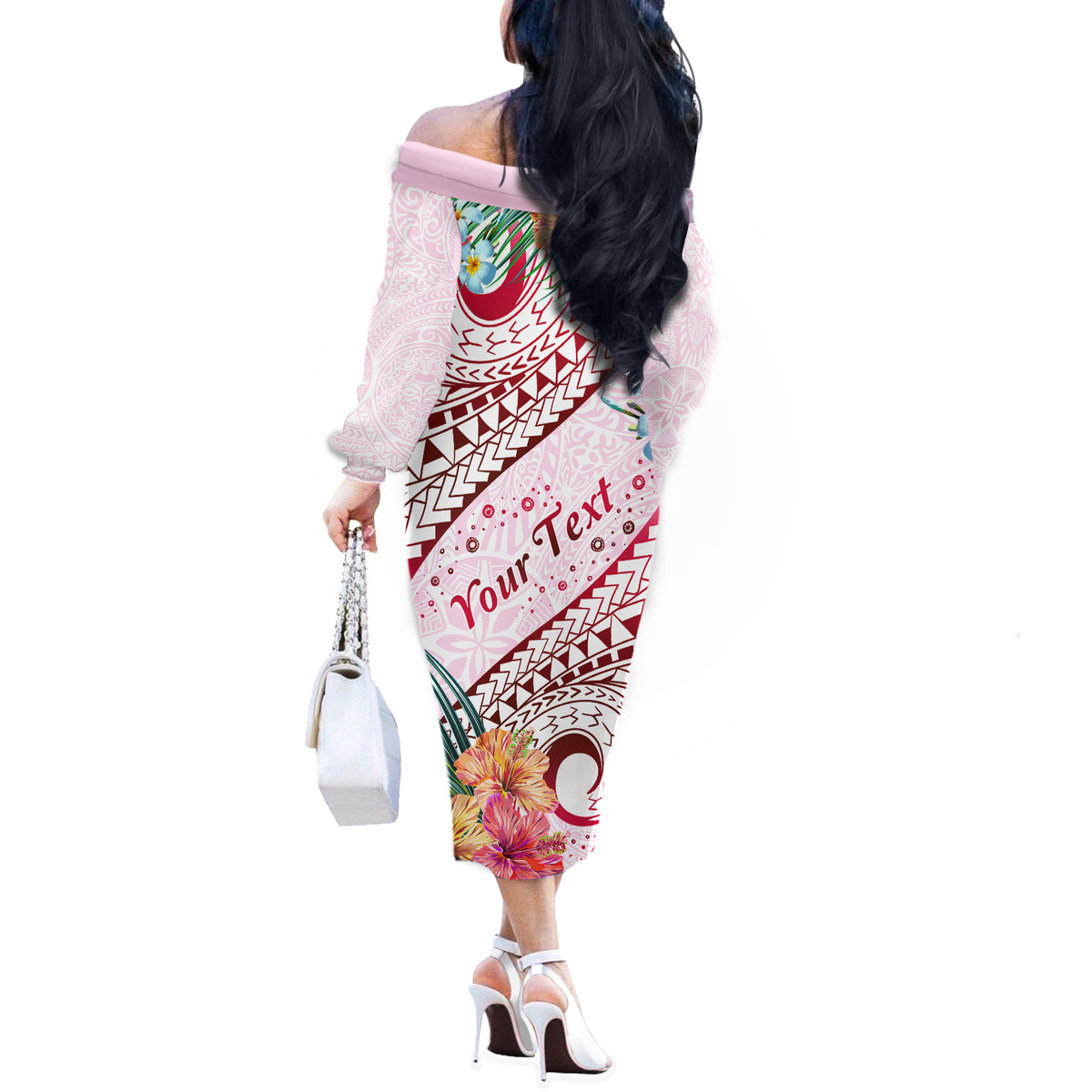Pasifika Festival Off The Shoulder Long Sleeve Dress Tribal Pattern Tropical Style LT01 - Polynesian Pride